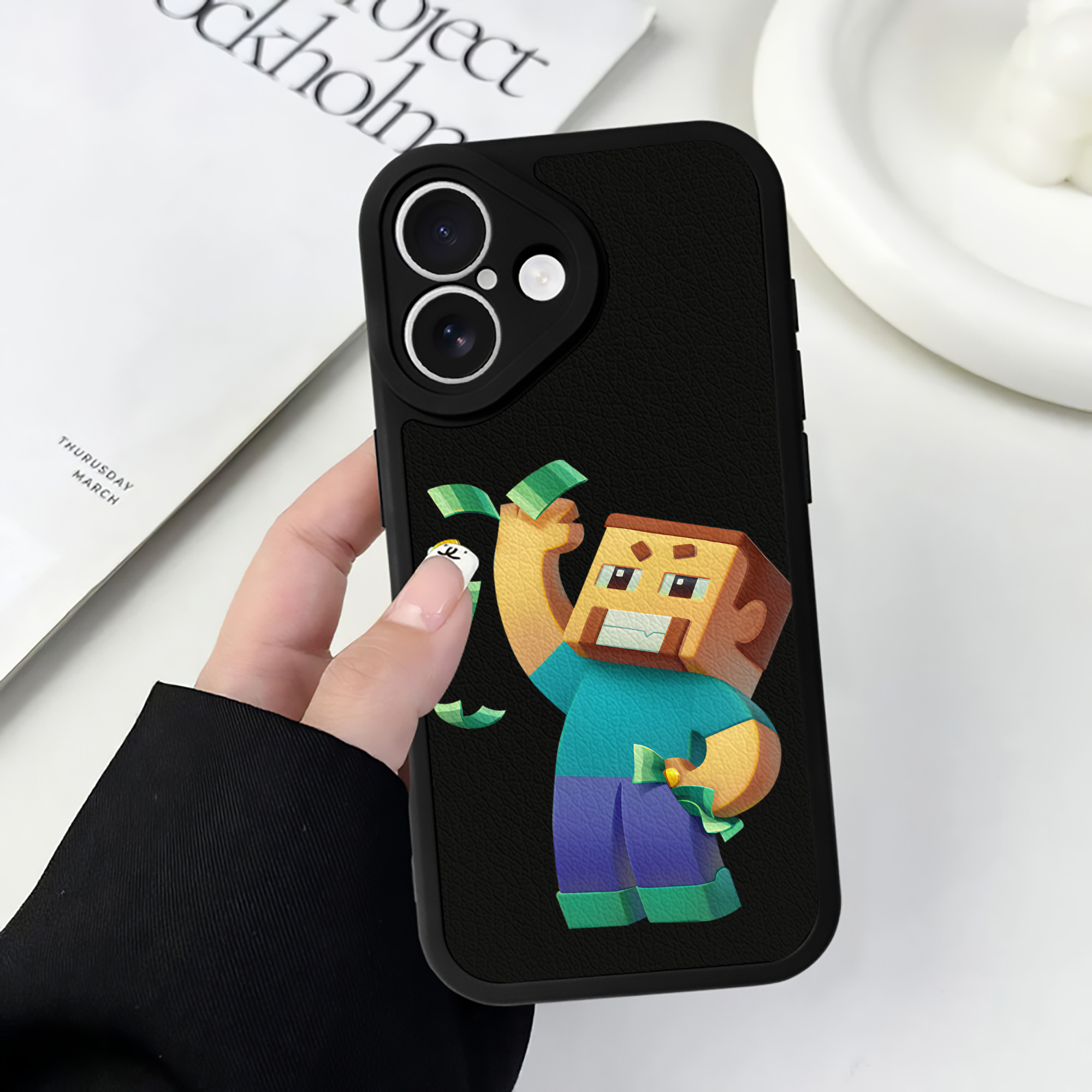 （画像用） マインクラフト ブロックの世界 Minecraft MC Block world 【iPhone 16シリーズ対応】シリコンスマホケース（レザー調） 材質：シリコン